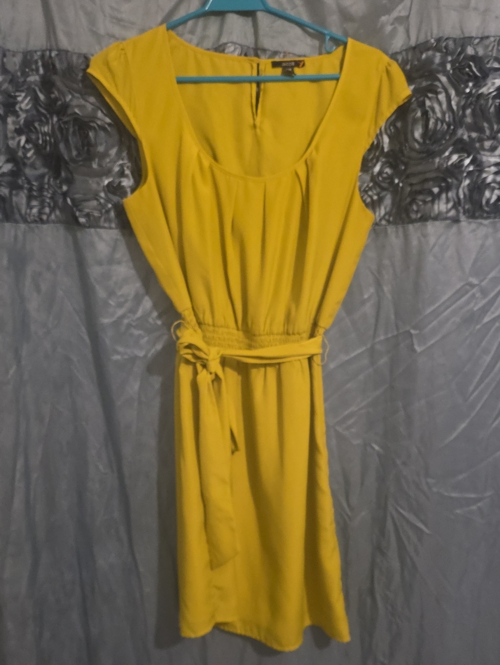 Jacob Yellow Cap-Sleeve Midi Dress with Self Tie Belt